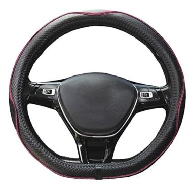 Imagem de Mayco Bell Capa de volante de fundo plano antiderrapante, segura, macia, respirável, durável, surround total, couro de microfibra de aderência confortável (forma D, preto e rosa)