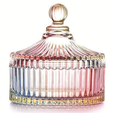 Imagem de YILUSHENGHUA pote de vidro colorido com tampa, presentes de natal, potes de biscoitos doces, caixa de joias, pote de buffet, recipientes de biscoitos para armazenamento de alimentos, pote de