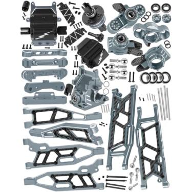 Imagem de RCYouHott RC Front&Rear Suspension A-Arms Mount&Gearbox Case w/43T/10T Diff Gear&Steering Blocks Hub Stub Axle Carriers Upgrades Part for 1/8 Kraton (Also for V4&V5)/Notorious/Outcast 6S BLX,Titanium