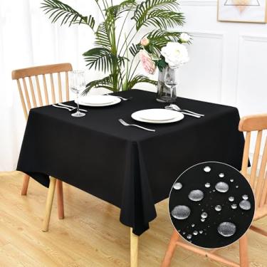 Imagem de Toalha de mesa quadrada de linho sintético rústico resistente à água preta toalha de mesa lavável para ambientes internos e externos, cozinha, sala de jantar, 137 x 137 cm
