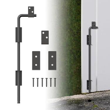 Imagem de URDOGSL Haste suspensa quadrada de 45,7 cm com acabamento preto - Trava de aterramento de portão de aço projetada para portões de vinil de metal de madeira - 1 pacote