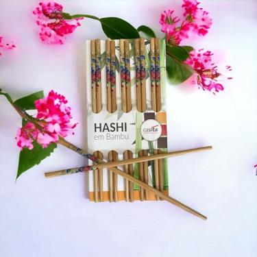 Imagem de Kit Com 10 Pares De Hashi Em Bambu 24 Cm Decorado Casita