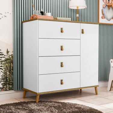 Imagem de Cômoda/sapateira Jujuba - com 4 Cadeiras Branco / Marrom