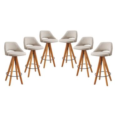 Imagem de Kit 6 Banquetas Giratórias Estofadas com Encosto Nicole Bege