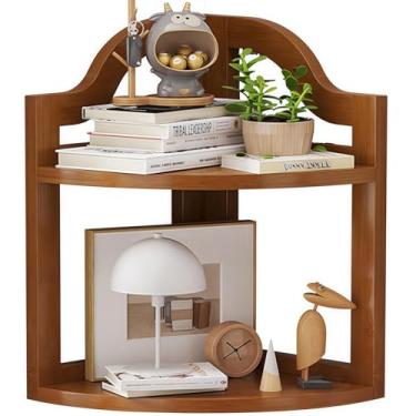 Imagem de Prateleira de canto, organizador de armazenamento de mesa de 2 níveis, decoração de balcão para pequenos espaços, casa, escritório, cozinha, banheiro (marrom, 2 camadas)