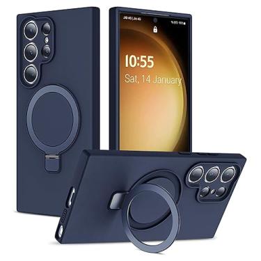 Imagem de SKYLMW Capa compatível com Samsung Galaxy S23 Ultra com suporte magnético invisível para anel, compatível com Mag-Safe, capa de telefone de silicone S23 Ultra com proteção contra quedas militares para