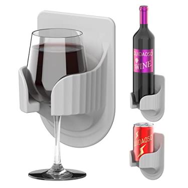 Imagem de QUIDAOSO Suporte de vinho/cerveja/copo para chuveiro, copo de vinho multifuncional montado na parede/latas/garrafas/porta-bebidas vinho, presentes (cinza)