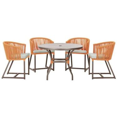 Imagem de Mesa com 4 Cadeiras de Jantar Roma 100cm e Noronha em Aluminío Marrom 