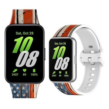 Imagem de LIKLNAPQ Compatível com pulseira Galaxy Fit3 para mulheres e homens, pulseiras esportivas ajustáveis de silicone macio para smartwatch Galaxy Fit 3 SM-R390 (bandeira americana antiga)