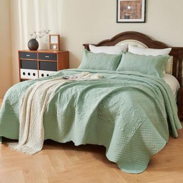 Imagem de EVENHUG Colchas King 269 x 243 cm, conjunto de cama King Size leve reversível para todas as estações, 3 peças (verde sálvia 269 x 244 cm)