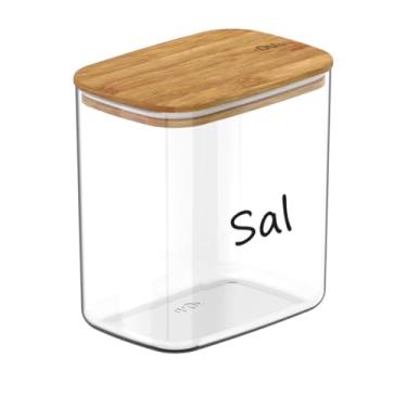 Imagem de Pote Hermético Tampa De Bambu 1,5L Porta Mantimentos Potes Para Alimentos Acrílico e Bambu (Sal)