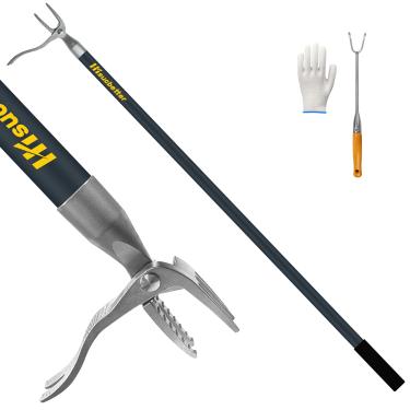 Imagem de hisucbetter Ferramenta extrator de ervas daninhas de 4 garras com cabo ergonômico de 132 cm de comprimento, feito de aço inoxidável e alumínio aeronáutico, ferramenta de jardinagem manual, ferramenta