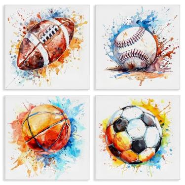 Imagem de Stupell Industries Modern Splash Sports Balls 4 peças Canvas Wall Art Set Design por LSR Design Studio, 17 x 17