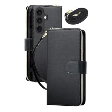 Imagem de HJZSZX Para Samsung A25 (4G 5G) Capa de couro com zíper e carteira para celular, tiracolo, capa flip (para Samsung A25 (4G 5G)/preto)