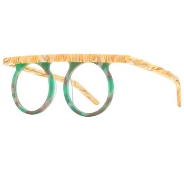 Imagem de Armação de óculos de acetato masculino retrô redondo romboide óculos de grau feminino vintage óculos (9339 verde fosco)