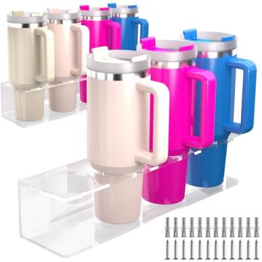 Imagem de Crpzszshtp Suporte de copo de parede para Stanley pacote com 2 – Organizador de prateleira de acrílico resistente, armazenamento de garagem e cozinha, comporta 8 copos ideais para cozinha de