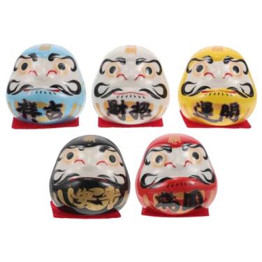 Imagem de LOGOFUN 5 peças pequenas estatuetas Daruma japonesas conjunto de bonecas Daruma de cerâmica boa sorte estátuas de Daruma para decoração de mesa de carro em casa interior - Riqueza 4,8 cm