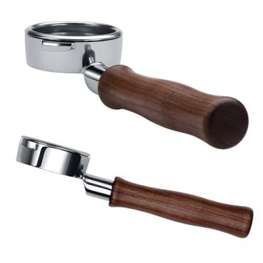 Imagem de Normcore Filtro portátil de 58 mm para máquinas de café expresso Gaggia Classic Pro, Gaggia Carezza, Gaggia Cubika Plus, filtro portátil sem fundo com cesta de 18 g, alça de nogueira americana genuína