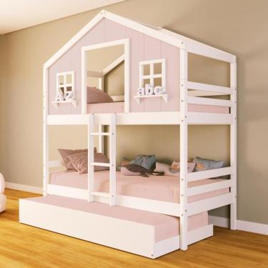 Imagem de Treliche Casinha dos Sonhos Madeira Maciça Rosa/ Branco Housin