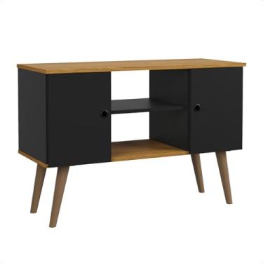Imagem de Rack Viena, Rack para TV com 2 Portas e Prateleira, Estilo Retrô, Pés Palito, Disponível em Cores (PRETO/FREIJÓ)