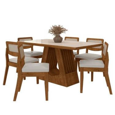 Imagem de Mesa Santiago Com 6 Cadeiras Sextavada Freijó/off/corino Branco - M.a Freijó/off Premium/corino Bran
