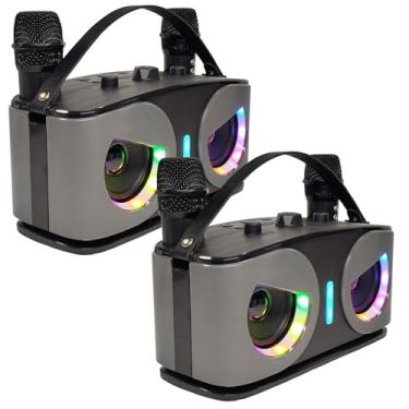 Imagem de Caixa de som Bluetooth Pro Owl: Karaokê + Amplificador + Luzes de DJ - Microfones duplos, Recursos de aplicativo, 5 efeitos de voz, Alcance de 10 m, 4 horas de reprodução, Reprodução USB/TF, Perf