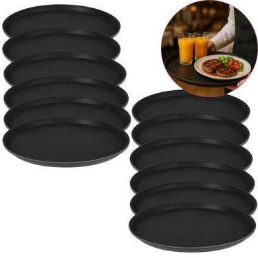 Imagem de Kit 12 Bandejas Garçom Redonda 35cm Para Servir Antiderrapante Emborra
