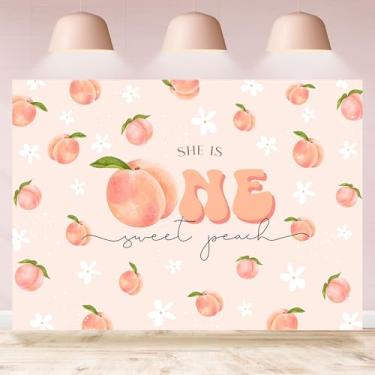 Imagem de Rsuuinu Pano de fundo de 1º aniversário com tema pêssego para meninas She is One Sweet Peach Floral Photography Background Girls First Birthday Party Decor Supplies Banner Photo Booth Studio Adereços