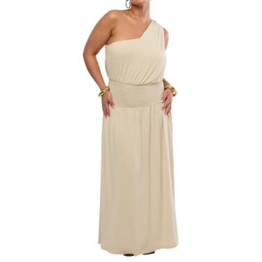 Imagem de WEWOREWHAT Vestido longo feminino de um ombro só, Cinza de madeira, G