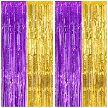 Imagem de Cortina de franja dourada e roxa, pacote com 2