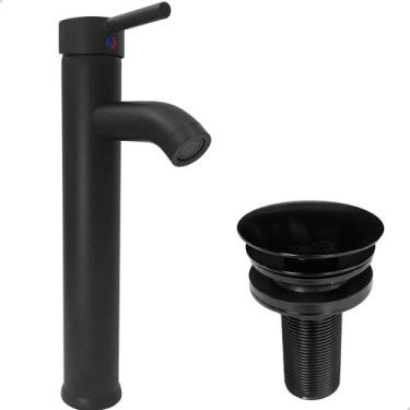 Imagem de Torneira Preta Pia Banheiro Bica Alta E Valvula Click  Inox Torneira R