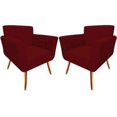 Imagem de Kit 2 Poltronas Decorativa Sabrina Suede Marsala Pés Madeira Mz Decor 