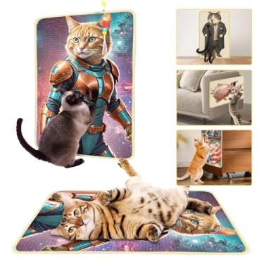 Imagem de Tapete arranhador de sisal para gatos, almofada decorativa de 56 x 33 cm com fita de velcro e brinquedo, arranhadores de parede resistentes ao desgaste para tapete de chão e móveis de sofá (gato robô)