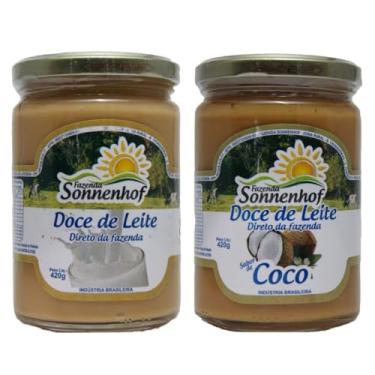Imagem de Doce de Leite Cremoso Pastoso - 1 Puro + 1 com Coco 420g cada - Fazenda Sonnenhof