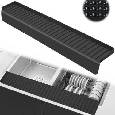 Imagem de Protetor contra respingos de pia de cozinha, protetor de borda de pia de 10 x 76 cm com ventosas, tapete de pia de silicone para cozinha, pia de banheiro, aço, granito, bancadas de quartzo, acessórios