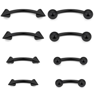 Imagem de Ovxznts Piercing de olhos de cobra 14G, lingueta, barra curvada, anel de umbigo, aço cirúrgico, piercing de sobrancelha, joia de lábio vertical labret para mulheres e homens, comprimento da barra