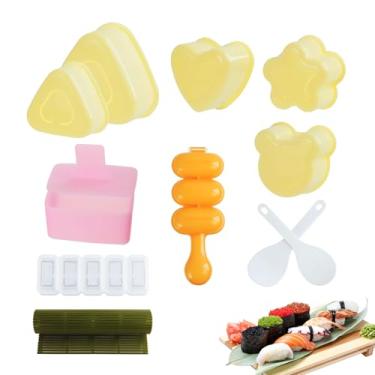 Imagem de JINGIHE Conjunto de moldes de onigiri, kit de fabricação de sushi, 7 peças de máquina de musubi triangular com 2 conchas de arroz e tapete de rolo de sushi, molde antiaderente de bola de arroz para