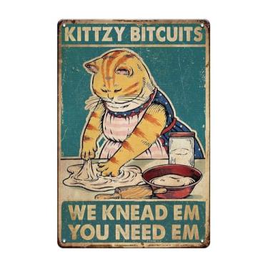Imagem de YOYI ART Placa Decorativa Vintage De Gato Laranja - Biscoitos Gatinho Que Você Precisa, Nós Amassamos, Placas Metal Retrô Engraçadas Para Cozinha, Arte Parede Sala E Cafeteria, Presentes Fofos Amant