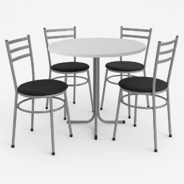 Imagem de Mesa de Jantar Redonda 80cm Branca Com 4 Cadeiras Estofada Cinza - Lam