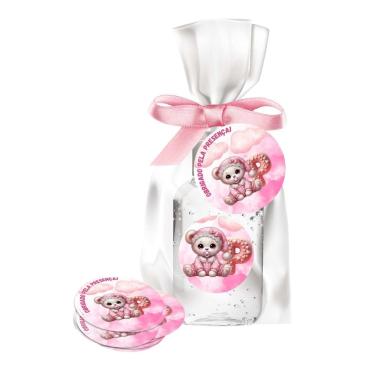 Imagem de kit 25 Lembrancinhas Alcool Gel Ursinha Rosa Maternidade e Chá De Bebê	
