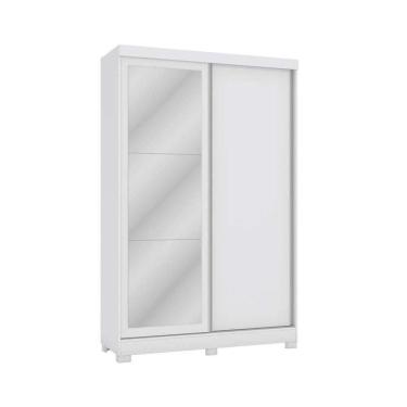 Imagem de Guarda Roupa Solteiro 2 Portas de Correr (1 c/ Espelho) e 2 Gavetas c/ Pés CB01N571 Flex Branco/Branco ou Macadamia - Kappesberg