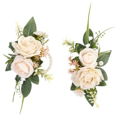 Imagem de Conjunto de corpete branco e flor na lapela para baile de formatura, pulseiras de corsage de pulso de flor de rosa artificial, pulseira de corsage para baile, lapela para homens, decorações de terno