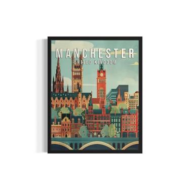 Imagem de Manchester, United Kingdom Art Print Poster, Europe City Skyline Art Painting Wall Art Vintage Painting for Bedroom Bathroom Room Decor 54 (Manchester, Reino Unido, 20 x 25 cm, sem moldura)