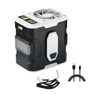Imagem de Ioensy Ventilador de cintura portátil recarregável USB, ventilador de pescoço pendurado com luz para escalada, pesca, verão, viagens ao ar livre, Branco E Preto