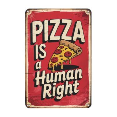Imagem de ZHIQUN Pizza is a Human Right Retro Wall Art Decor: Citações engraçadas da vida e pôsteres fofos, placas rústicas e acessórios exclusivos para casa e jardim 20 x 30 cm