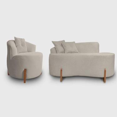 Imagem de Kit Sofá Orgânico Feijão Com Poltrona Pé De Madeira Bouclé Minimalista