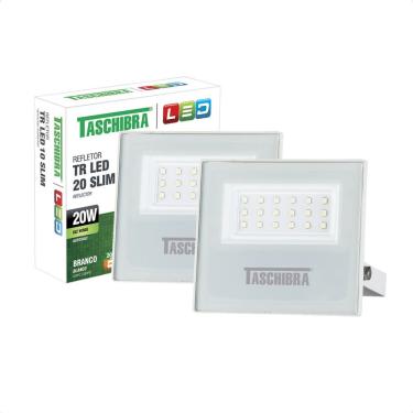 Imagem de Kit 2 Refletor Holofote Taschibra Led Tr Slim 20w Verde Prova Da água Ip65 Branco Bivolt