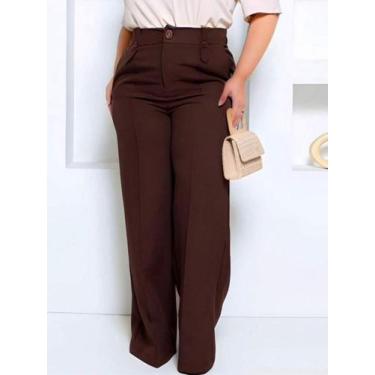 Imagem de Calça Alfaiataria Premium Feminina Plus Size Pantalona Cintura Alta Fl