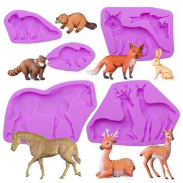 Imagem de Molde de silicone para fondant animal da floresta raposa esquilo guaxinim castor alce sika veado Rubbit moldes de chocolate para decoração de bolos topo de cupcake doces açúcar argila polímero