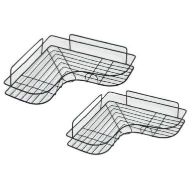 Imagem de Prateleira de Canto em L para Banheiro, Metal Preto, 28x13cm e 26x11cm, Adesiva, Kit com 2 Peças